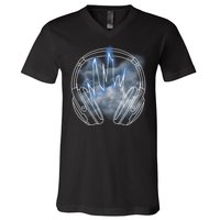 Electric Lighting Music Headphones V-Neck T-Shirt