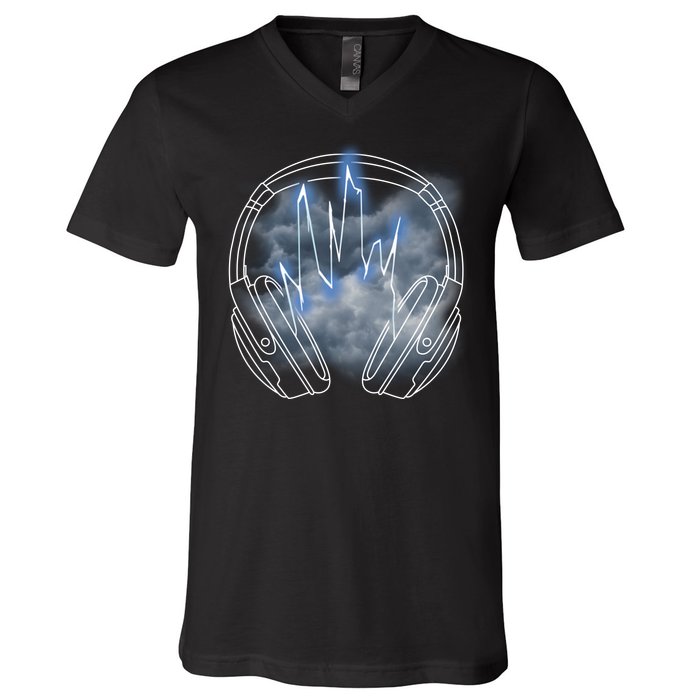 Electric Lighting Music Headphones V-Neck T-Shirt