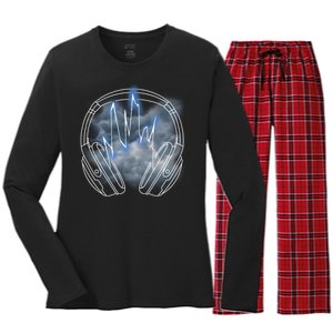 Electric Lighting Music Headphones Women's Long Sleeve Flannel Pajama Set 