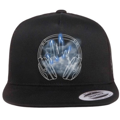 Electric Lighting Music Headphones Flat Bill Trucker Hat