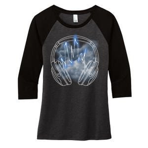 Electric Lighting Music Headphones Women's Tri-Blend 3/4-Sleeve Raglan Shirt