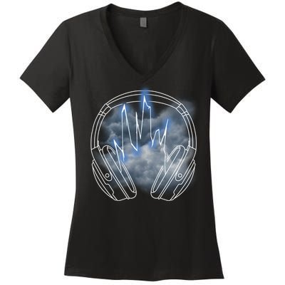 Electric Lighting Music Headphones Women's V-Neck T-Shirt