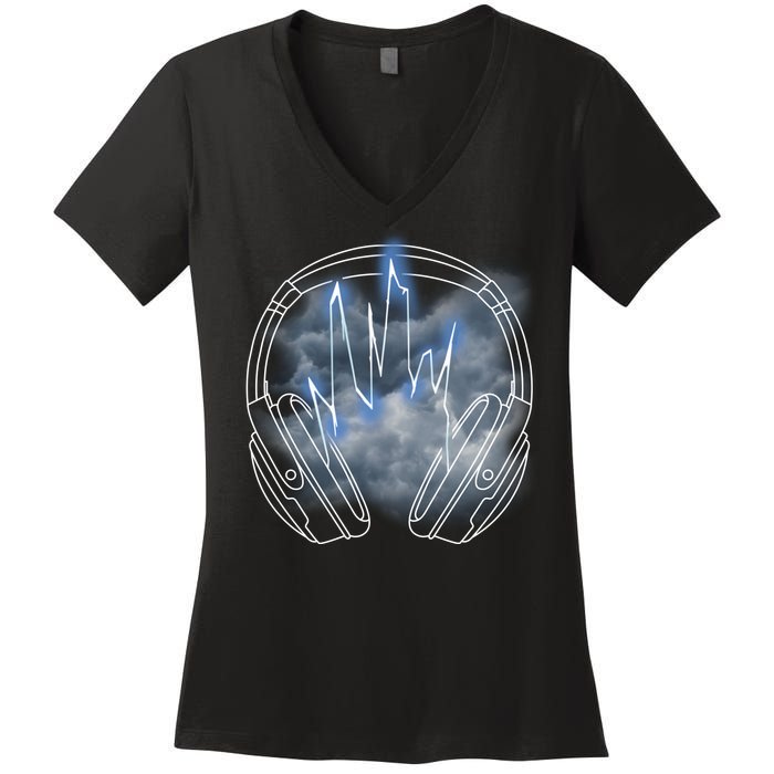 Electric Lighting Music Headphones Women's V-Neck T-Shirt