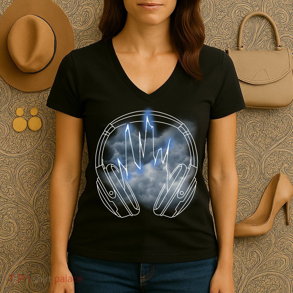 Electric Lighting Music Headphones Women's V-Neck T-Shirt