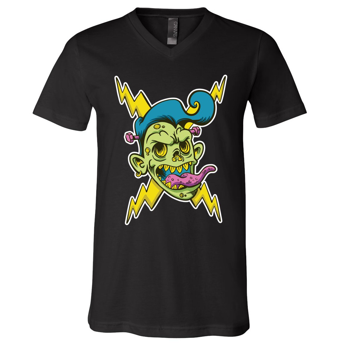 Electric Zombie Head V-Neck T-Shirt