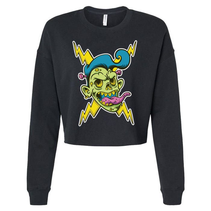 Electric Zombie Head Cropped Pullover Crew