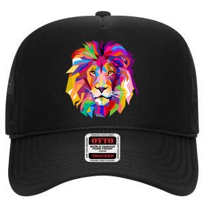 Elegant Colorful Cool Lion Head High Crown Mesh Back Trucker Hat