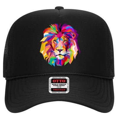 Elegant Colorful Cool Lion Head High Crown Mesh Back Trucker Hat