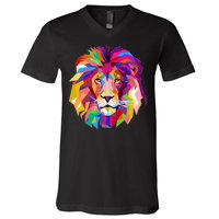 Elegant Colorful Cool Lion Head V-Neck T-Shirt