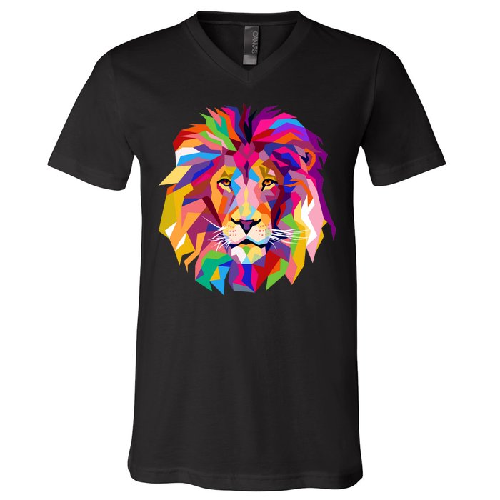 Elegant Colorful Cool Lion Head V-Neck T-Shirt