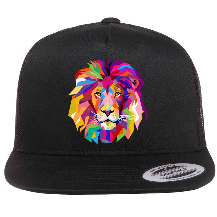 Elegant Colorful Cool Lion Head Flat Bill Trucker Hat