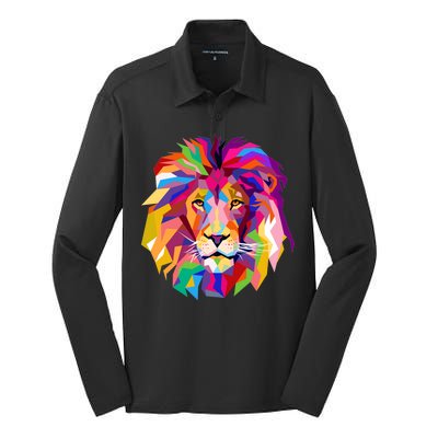 Elegant Colorful Cool Lion Head Silk Touch Performance Long Sleeve Polo