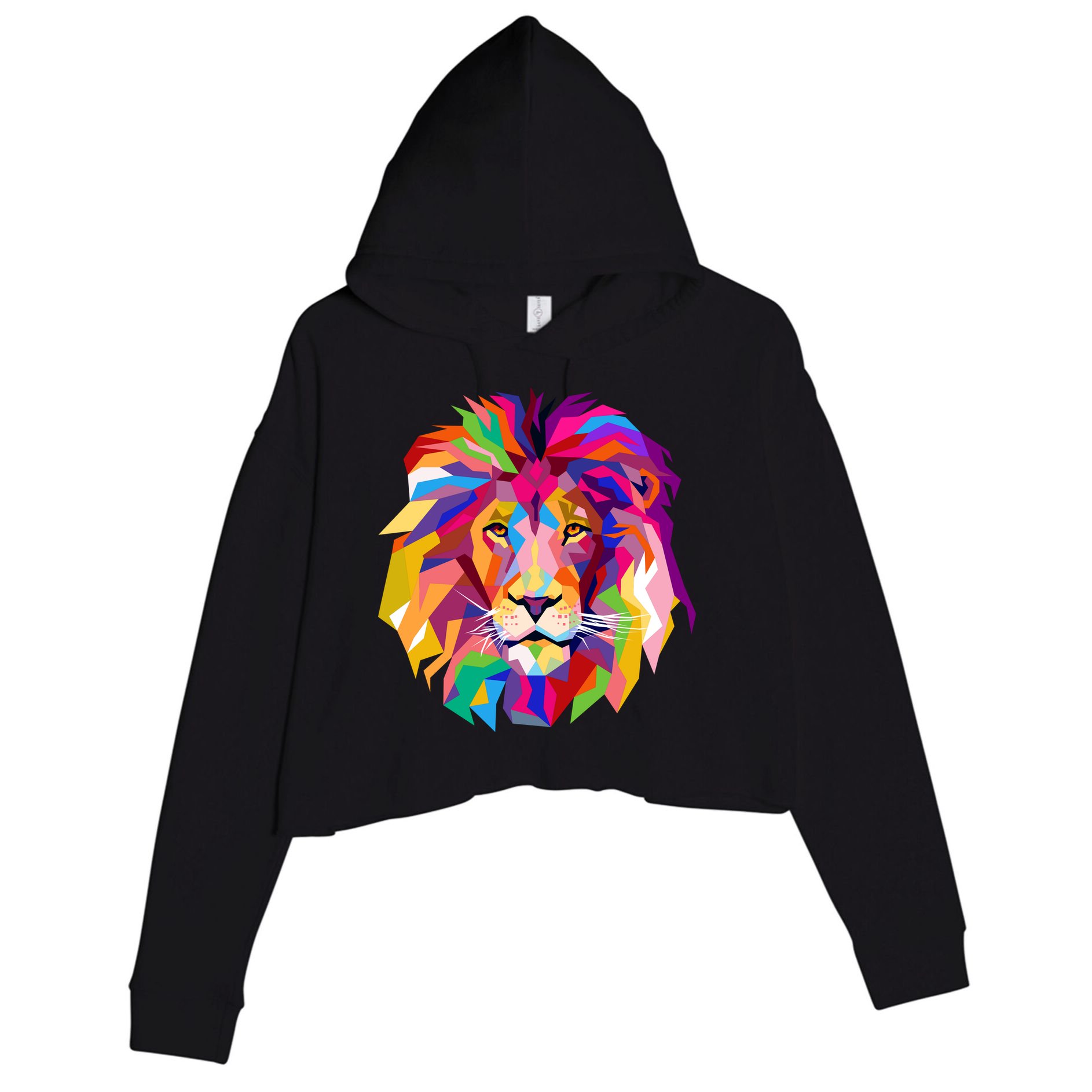Elegant Colorful Cool Lion Head Crop Fleece Hoodie