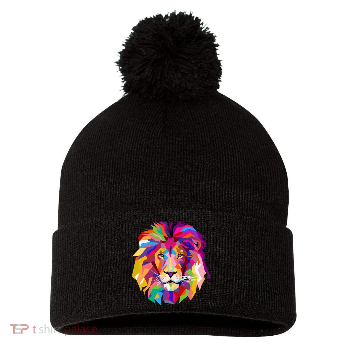 Elegant Colorful Cool Lion Head Pom Pom 12in Knit Beanie