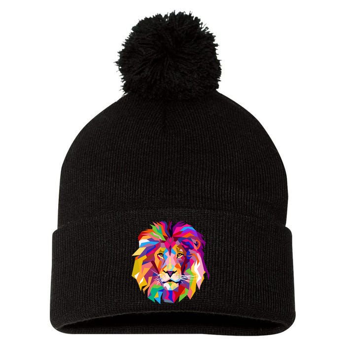 Elegant Colorful Cool Lion Head Pom Pom 12in Knit Beanie