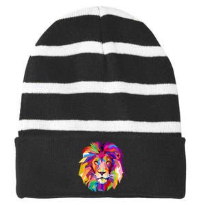 Elegant Colorful Cool Lion Head Striped Beanie with Solid Band