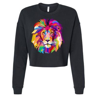 Elegant Colorful Cool Lion Head Cropped Pullover Crew
