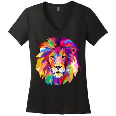 Elegant Colorful Cool Lion Head Women's V-Neck T-Shirt