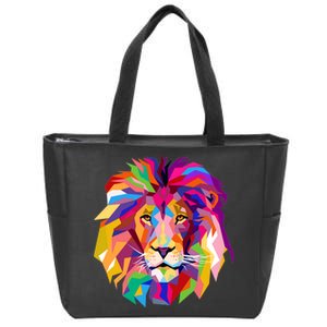 Elegant Colorful Cool Lion Head Zip Tote Bag