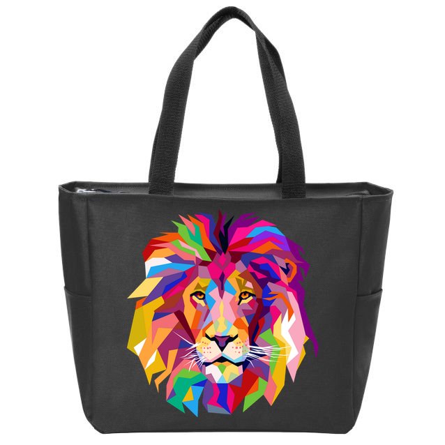 Elegant Colorful Cool Lion Head Zip Tote Bag