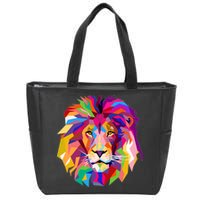 Elegant Colorful Cool Lion Head Zip Tote Bag