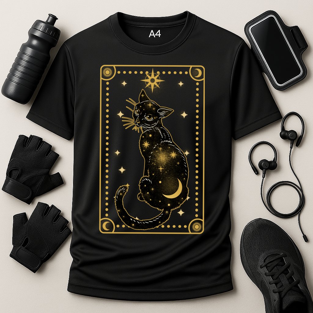 Elegant Galaxy Tarot Card Cat Cooling Performance Crew T-Shirt