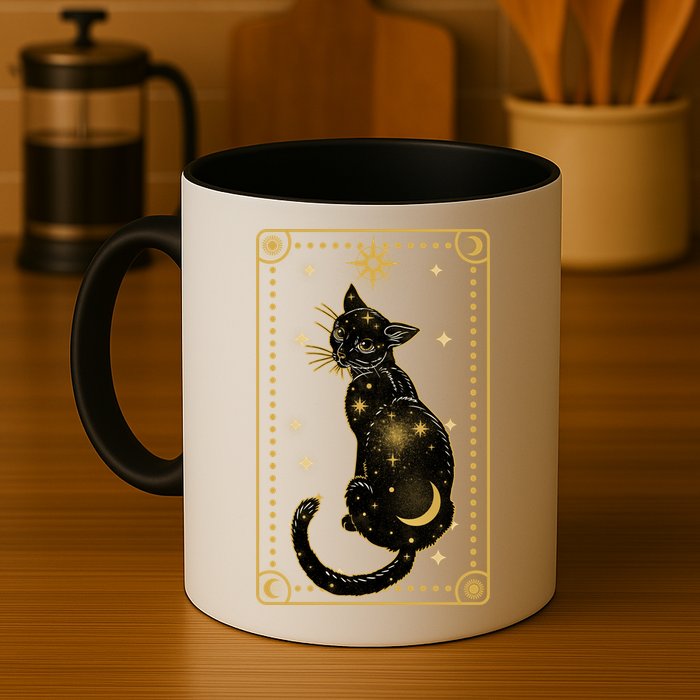 Elegant Galaxy Tarot Card Cat Mug