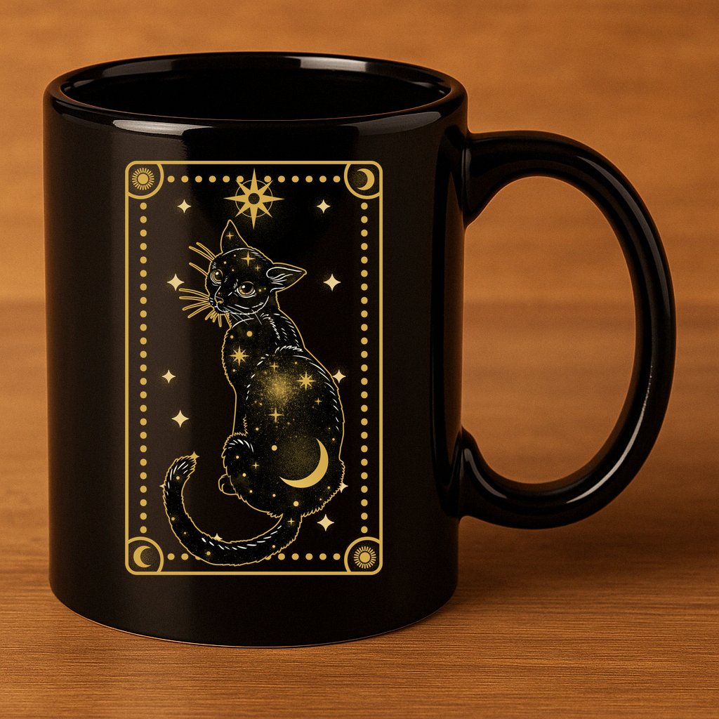 Elegant Galaxy Tarot Card Cat 11oz C Handle Ceramic Mug