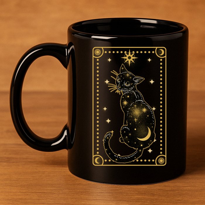 Elegant Galaxy Tarot Card Cat 11oz C Handle Ceramic Mug