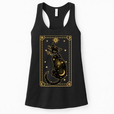 Elegant Galaxy Tarot Card Cat Womens Tank Top