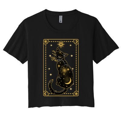 Elegant Galaxy Tarot Card Cat Crop Top