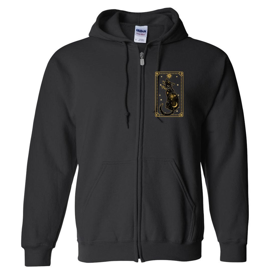 Elegant Galaxy Tarot Card Cat Full Zip Hoodie