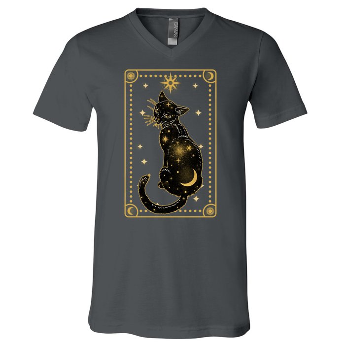 Elegant Galaxy Tarot Card Cat V-Neck T-Shirt