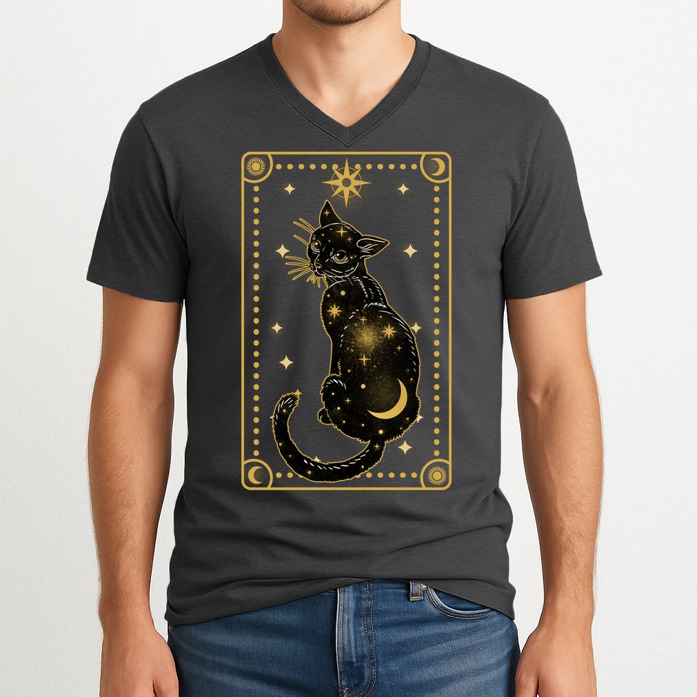 Elegant Galaxy Tarot Card Cat V-Neck T-Shirt