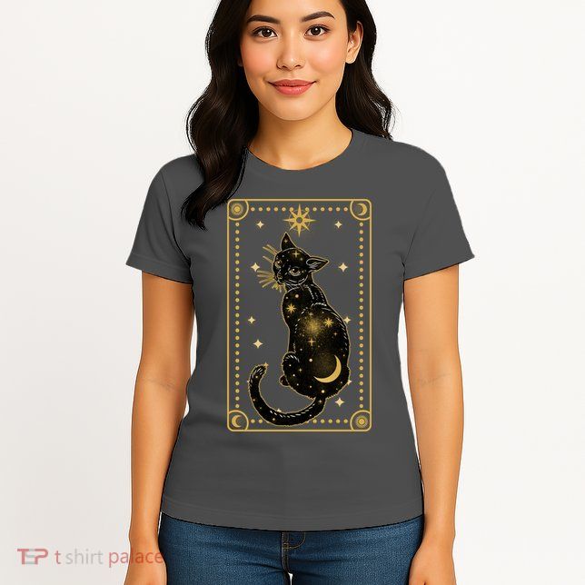 Elegant Galaxy Tarot Card Cat Womens T-Shirt