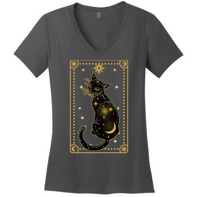 Elegant Galaxy Tarot Card Cat Women's V-Neck T-Shirt