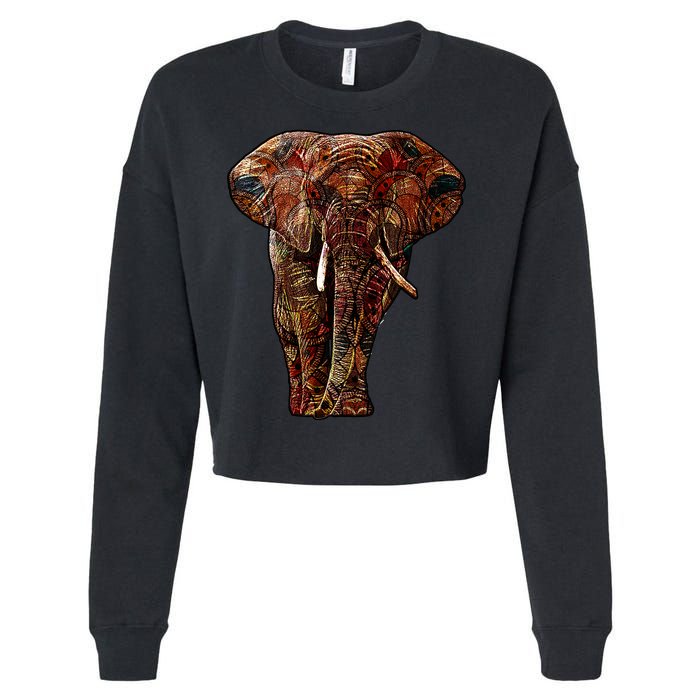 Elephant African Pattern Cropped Pullover Crew