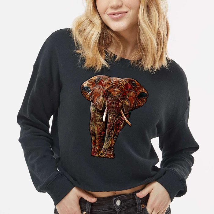 Elephant African Pattern Cropped Pullover Crew