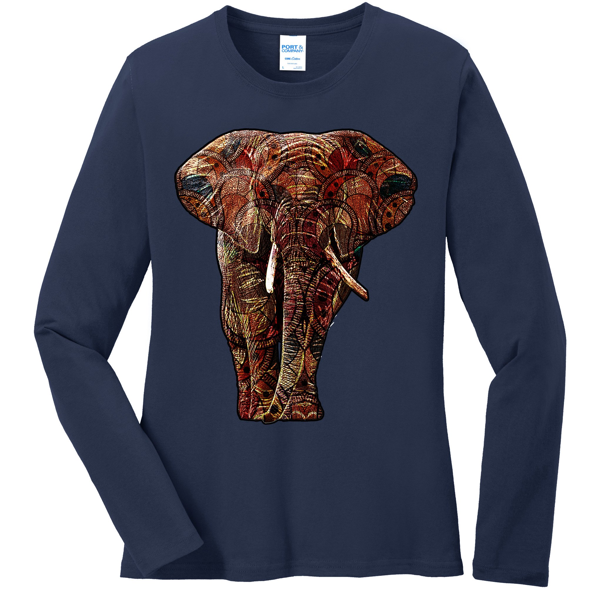 Elephant African Pattern Ladies Long Sleeve Shirt