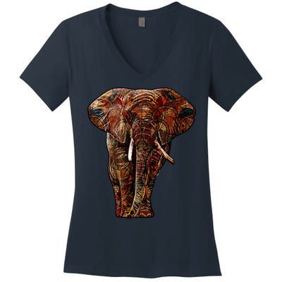 Elephant African Pattern Women's V-Neck T-Shirt