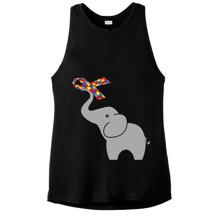 Elephant Autism Awareness Ribbon Ladies PosiCharge Tri-Blend Wicking Tank