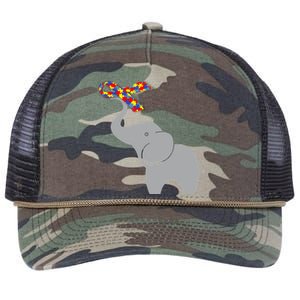 Elephant Autism Awareness Ribbon Retro Rope Trucker Hat Cap