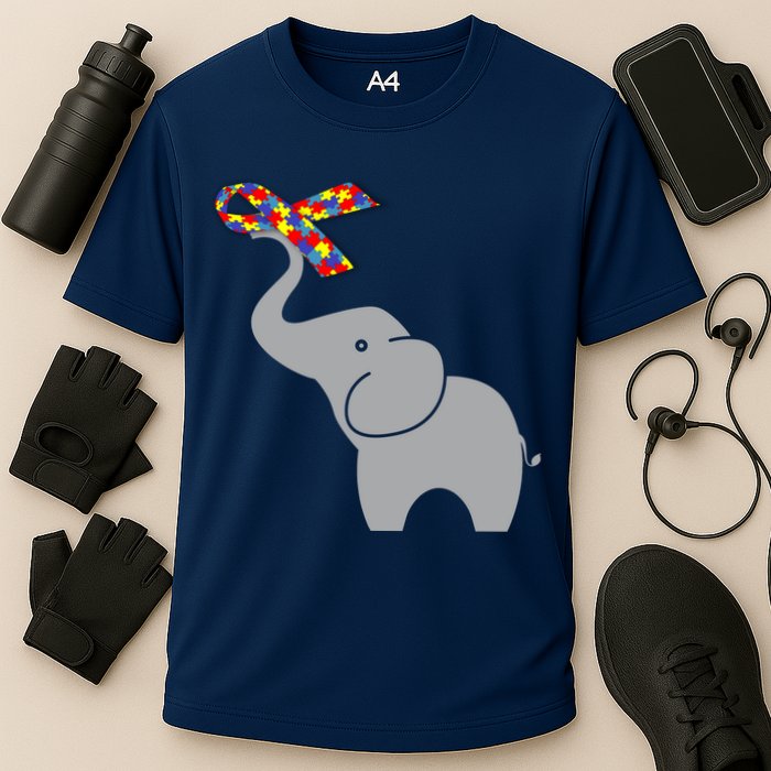 Elephant Autism Awareness Ribbon Cooling Performance Crew T-Shirt