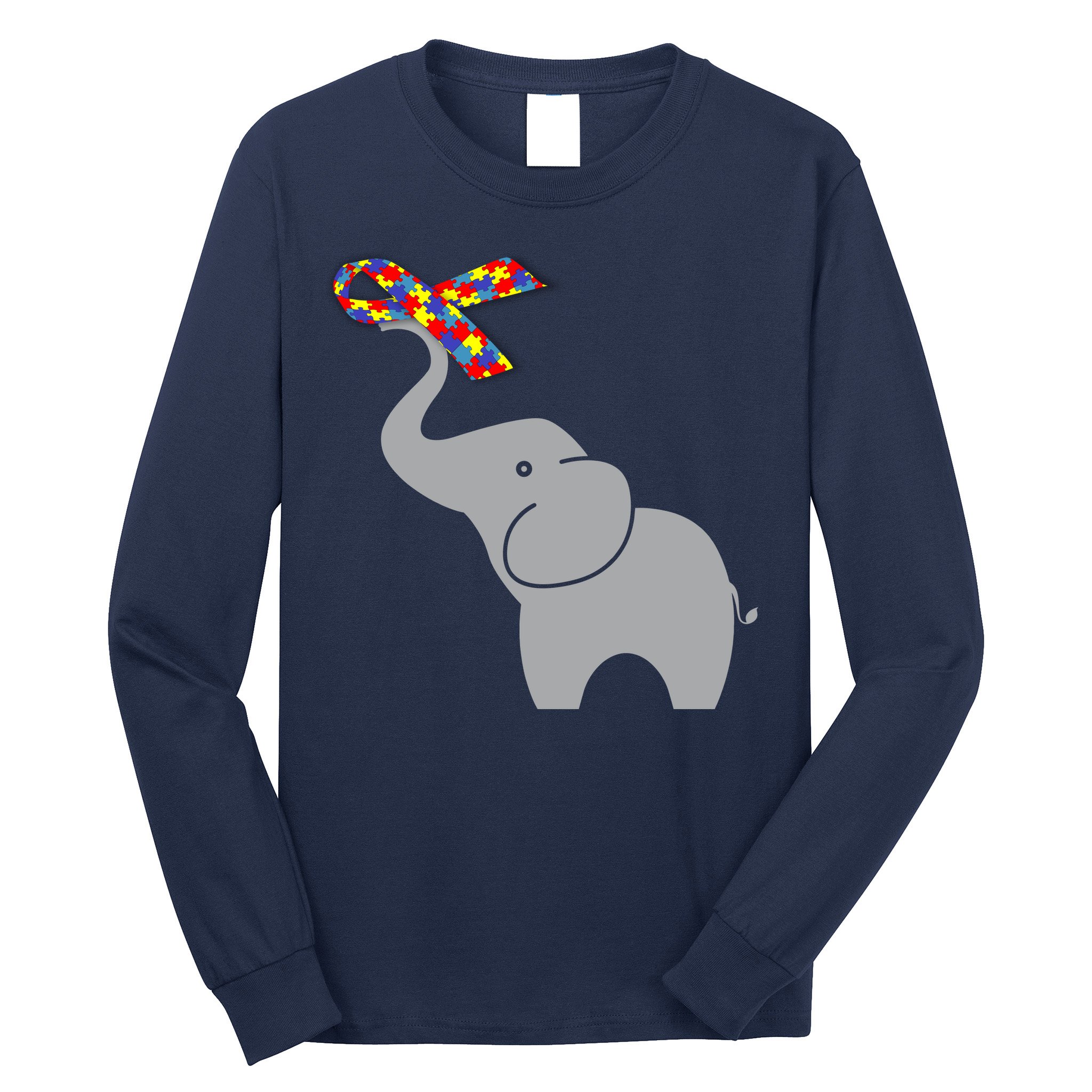Elephant Autism Awareness Ribbon Long Sleeve Shirt