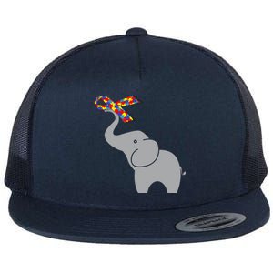 Elephant Autism Awareness Ribbon Flat Bill Trucker Hat