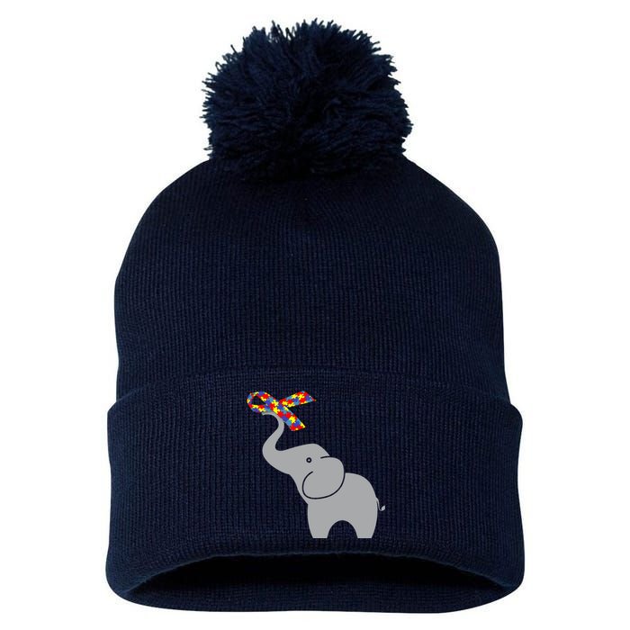 Elephant Autism Awareness Ribbon Pom Pom 12in Knit Beanie