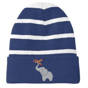 Elephant Autism Awareness Ribbon Striped Beanie with Solid Band