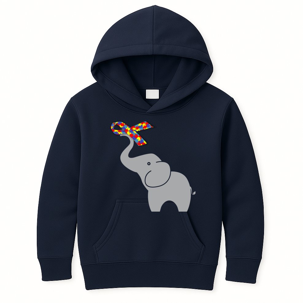 Elephant Autism Awareness Ribbon Kids Hoodie