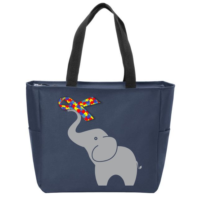 Elephant Autism Awareness Ribbon Zip Tote Bag