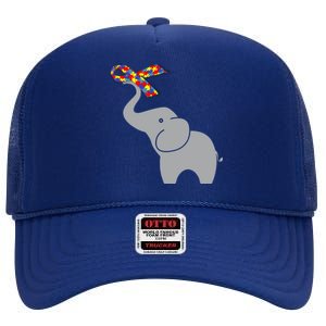 Elephant Autism Awareness Ribbon High Crown Mesh Back Trucker Hat